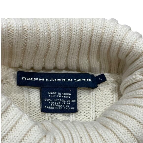 Ralph Lauren Sport Sweater Womens L Cable Knit Turtleneck Pullover Preppy Cream - Picture 6 of 8